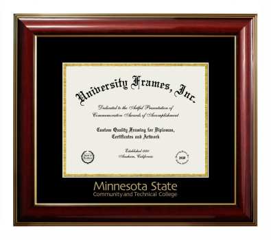 Minnesota State Community and Technical College Diploma Frame in Classic Mahogany with Gold Trim with Black & Gold Mats for DOCUMENT: 8 1/2"H X 11"W  