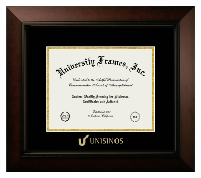 Unisinos Diploma Frame in Legacy Black Cherry with Black & Gold Mats for DOCUMENT: 8 1/2"H X 11"W  