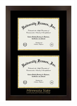 Minnesota State Community and Technical College Double Degree (Stacked) Frame in Manhattan Espresso with Black & Gold Mats for document: 8 1/2"h x 11"w  , document: 8 1/2"h x 11"w  