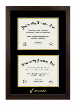 Unisinos Double Degree (Stacked) Frame in Manhattan Espresso with Black & Gold Mats for document: 8 1/2"h x 11"w  , document: 8 1/2"h x 11"w  