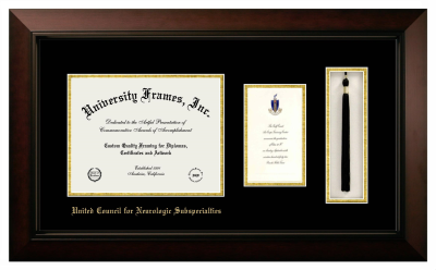 United Council for Neurologic Subspecialties Diploma with Announcement & Tassel Box Frame in Legacy Black Cherry with Black & Gold Mats for document: 8 1/2"h x 11"w  , diploma: 7"h x 4"w  