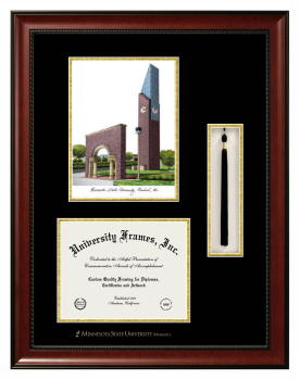 Minnesota State University Mankato Double Opening with Campus Image & Tassel Box (Stacked) Frame in Avalon Mahogany with Black & Gold Mats for  8 1/2"h x 11"w  