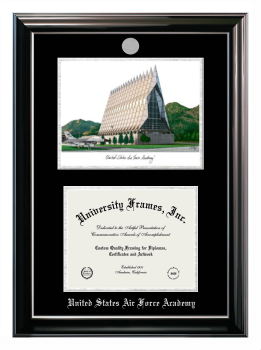 Double Opening with Campus Image (Stacked) Frame in Classic Ebony with Silver Trim with Black & Silver Mats for DOCUMENT: 8 1/2"H X 11"W  
