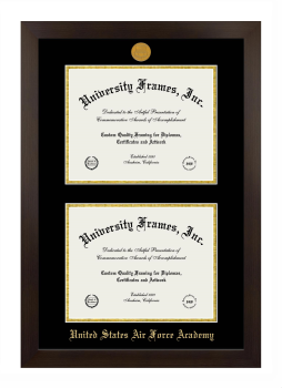 United States Air Force Academy Double Degree (Stacked) Frame in Manhattan Espresso with Black & Gold Mats for document: 8 1/2"h x 11"w  , document: 8 1/2"h x 11"w  
