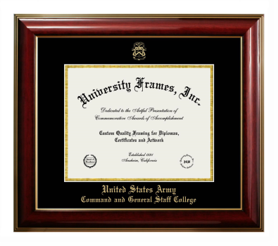 United States Army Command & General Staff College Diploma Frame in Classic Mahogany with Gold Trim with Black & Gold Mats for DOCUMENT: 8 1/2"H X 11"W  