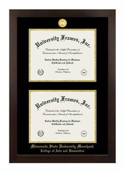 Minnesota State University Moorhead College of Arts and Humanities Double Degree (Stacked) Frame in Manhattan Espresso with Black & Gold Mats for document: 8 1/2"h x 11"w  , document: 8 1/2"h x 11"w  