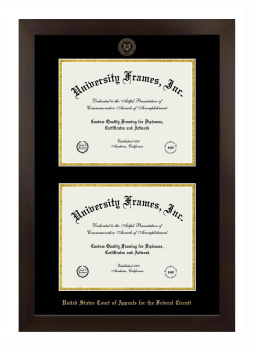 United States Court of Appeals for the Federal Circuit Double Degree (Stacked) Frame in Manhattan Espresso with Black & Gold Mats for document: 8 1/2"h x 11"w  , document: 8 1/2"h x 11"w  