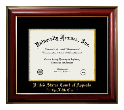 United States Court of Appeals for the Fifth Circuit Diploma Frame in Classic Mahogany with Gold Trim with Black & Gold Mats for document: 8 1/2"h x 11"w  