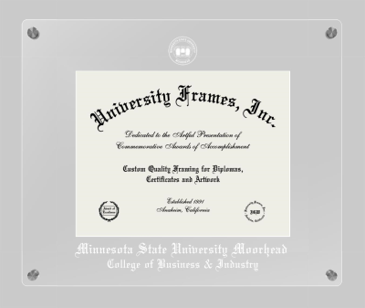 Minnesota State University Moorhead College of Business & Industry Lucent Clear-over-Clear Frame in Lucent Clear Moulding with Lucent Clear Mat for document: 8 1/2"h x 11"w  