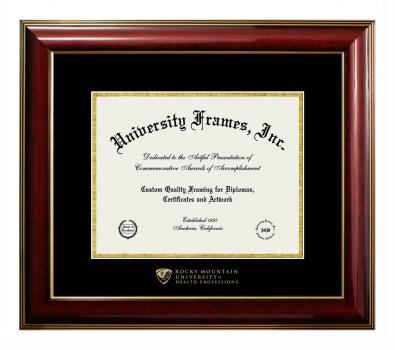 Rocky Mountain University of Health Professions Diploma Frame in Classic Mahogany with Gold Trim with Black & Gold Mats for DOCUMENT: 8 1/2"H X 11"W  