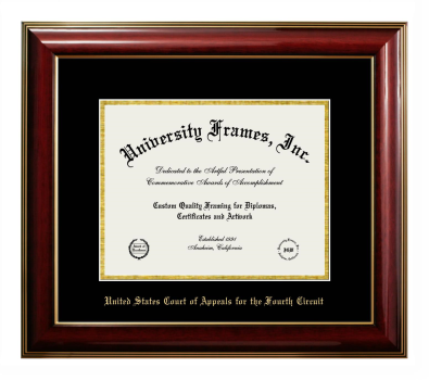 United States Court of Appeals for the Fourth Circuit Diploma Frame in Classic Mahogany with Gold Trim with Black & Gold Mats for DOCUMENT: 8 1/2"H X 11"W  