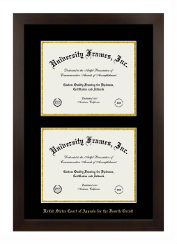 United States Court of Appeals for the Fourth Circuit Double Degree (Stacked) Frame in Manhattan Espresso with Black & Gold Mats for document: 8 1/2"h x 11"w  , document: 8 1/2"h x 11"w  