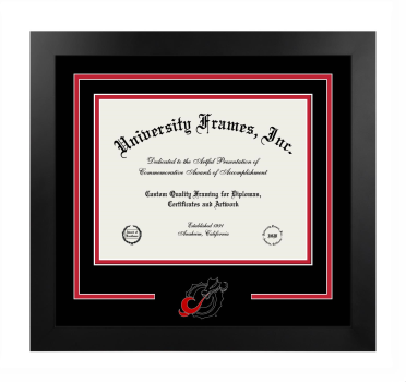 Minnesota State University Moorhead College of Humanities & Social Sciences Logo Mat Frame in Manhattan Black with Black & Red Mats for document: 8 1/2"h x 11"w  
