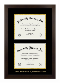 United States Court of  International Trade Double Degree (Stacked) Frame in Manhattan Espresso with Black & Gold Mats for document: 8 1/2"h x 11"w  , document: 8 1/2"h x 11"w  