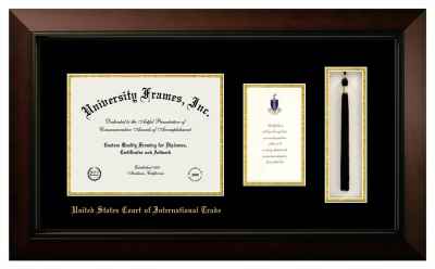 United States Court of  International Trade Diploma with Announcement & Tassel Box Frame in Legacy Black Cherry with Black & Gold Mats for document: 8 1/2"h x 11"w  , diploma: 7"h x 4"w  