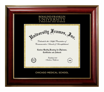 Rosalind Franklin University of Medicine and Science Chicago Medical School Diploma Frame in Classic Mahogany with Gold Trim with Black & Gold Mats for DOCUMENT: 8 1/2"H X 11"W  
