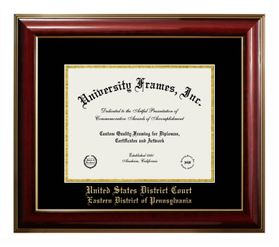 United States District Court Eastern District of Pennsylvania Diploma Frame in Classic Mahogany with Gold Trim with Black & Gold Mats for DOCUMENT: 8 1/2"H X 11"W  