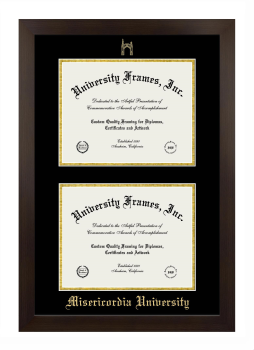 Misericordia University Double Degree (Stacked) Frame in Manhattan Espresso with Black & Gold Mats for document: 8 1/2"h x 11"w  , document: 8 1/2"h x 11"w  