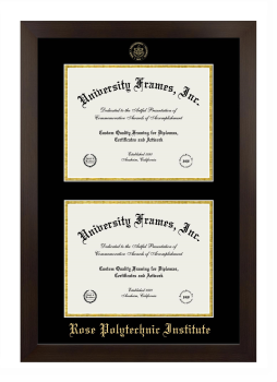 Rose Polytechnic Institute Double Degree (Stacked) Frame in Manhattan Espresso with Black & Gold Mats for document: 8 1/2"h x 11"w  , document: 8 1/2"h x 11"w  