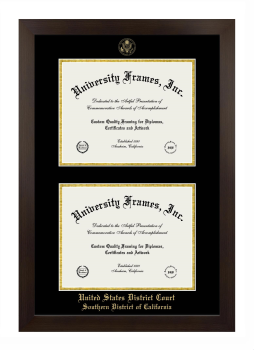 United States District Court Southern District of California Double Degree (Stacked) Frame in Manhattan Espresso with Black & Gold Mats for document: 8 1/2"h x 11"w  , document: 8 1/2"h x 11"w  