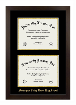 Missisquoi Valley Union High School Double Degree (Stacked) Frame in Manhattan Espresso with Black & Gold Mats for document: 8 1/2"h x 11"w  , document: 8 1/2"h x 11"w  