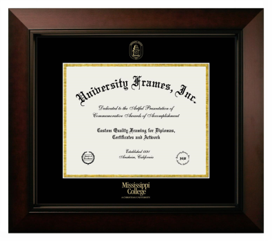 Mississippi College Diploma Frame in Legacy Black Cherry with Black & Gold Mats for DOCUMENT: 8 1/2"H X 11"W  