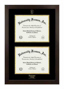 Mississippi College Double Degree (Stacked) Frame in Manhattan Espresso with Black & Gold Mats for document: 8 1/2"h x 11"w  , document: 8 1/2"h x 11"w  