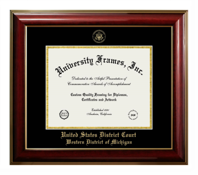 United States District Court Western District of Michigan Diploma Frame in Classic Mahogany with Gold Trim with Black & Gold Mats for document: 8 1/2"h x 11"w  