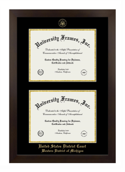 United States District Court Western District of Michigan Double Degree (Stacked) Frame in Manhattan Espresso with Black & Gold Mats for document: 8 1/2"h x 11"w  , document: 8 1/2"h x 11"w  