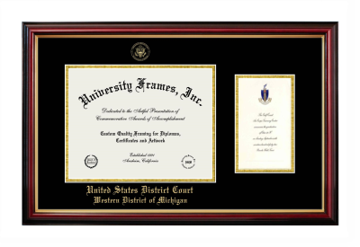 United States District Court Western District of Michigan Diploma with Announcement Frame in Petite Mahogany with Gold Trim with Black & Gold Mats for document: 8 1/2"h x 11"w  , diploma: 7"h x 4"w  