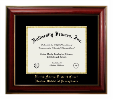 United States District Court Western District of Pennsylvania Diploma Frame in Classic Mahogany with Gold Trim with Black & Gold Mats for DOCUMENT: 8 1/2"H X 11"W  
