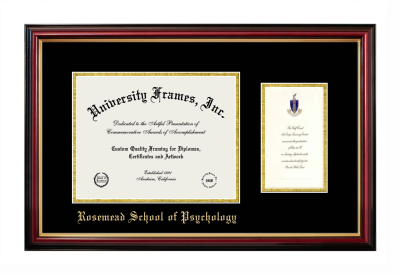 Rosemead School of Psychology Diploma with Announcement Frame in Petite Mahogany with Gold Trim with Black & Gold Mats for document: 8 1/2"h x 11"w  , diploma: 7"h x 4"w  