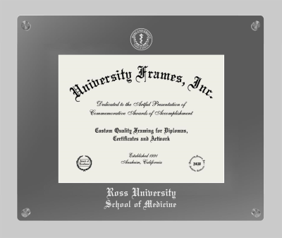 Ross University School of Medicine Lucent Clear-over-Smoke Frame in Lucent Smoke Moulding with Lucent Smoke Mat for document: 8 1/2"h x 11"w  