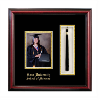 Ross University School of Medicine 5 x 7 Portrait with Tassel Box Frame in Petite Cherry with Black & Gold Mats