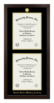 United States Military Academy (West Point) Double Degree (Stacked) Frame in Manhattan Espresso with Black & Gold Mats for document: 14"h x 11"w  , document: 14"h x 11"w  
