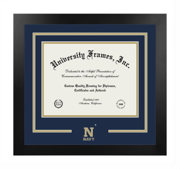 United States Naval Academy Logo Mat Frame in Manhattan Black with Navy Blue & Tan Mats for DOCUMENT: 8 1/2"H X 11"W  