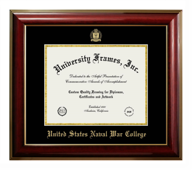 United States Naval War College Diploma Frame in Classic Mahogany with Gold Trim with Black & Gold Mats for DOCUMENT: 8 1/2"H X 11"W  