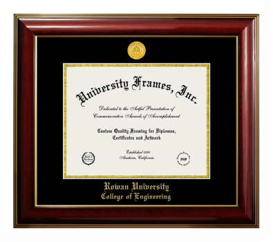 Rowan University College of Engineering Diploma Frame in Classic Mahogany with Gold Trim with Black & Gold Mats for DOCUMENT: 8 1/2"H X 11"W  