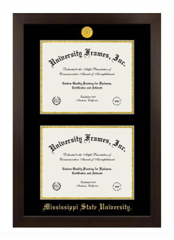 Mississippi State University Double Degree (Stacked) Frame in Manhattan Espresso with Black & Gold Mats for DOCUMENT: 8 1/2"H X 11"W  , DOCUMENT: 8 1/2"H X 11"W  