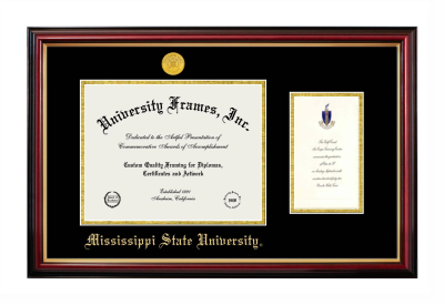 Mississippi State University Diploma with Announcement Frame in Petite Mahogany with Gold Trim with Black & Gold Mats for DOCUMENT: 8 1/2"H X 11"W  ,  7"H X 4"W  