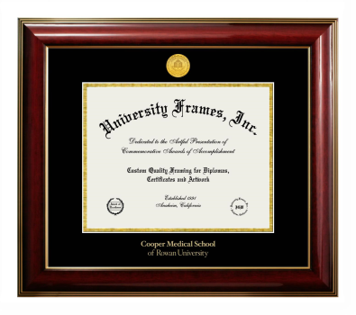 Rowan University Cooper Medical School Diploma Frame in Classic Mahogany with Gold Trim with Black & Gold Mats for DOCUMENT: 8 1/2"H X 11"W  