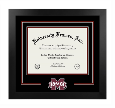 Mississippi State University Bagley College of Engineering Logo Mat Frame in Manhattan Black with Black & Maroon Mats for document: 8 1/2"h x 11"w  
