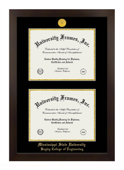 Mississippi State University Bagley College of Engineering Double Degree (Stacked) Frame in Manhattan Espresso with Black & Gold Mats for document: 8 1/2"h x 11"w  , document: 8 1/2"h x 11"w  