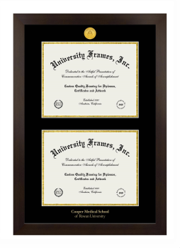 Rowan University Cooper Medical School Double Degree (Stacked) Frame in Manhattan Espresso with Black & Gold Mats for document: 8 1/2"h x 11"w  , document: 8 1/2"h x 11"w  