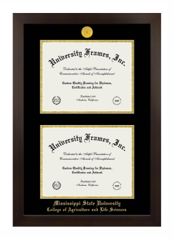 Mississippi State University College of Agriculture and Life Sciences Double Degree (Stacked) Frame in Manhattan Espresso with Black & Gold Mats for document: 8 1/2"h x 11"w  , document: 8 1/2"h x 11"w  