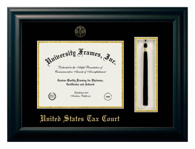 United States Tax Court Diploma with Tassel Box Frame in Satin Black with Black & Gold Mats for DOCUMENT: 8 1/2"H X 11"W  