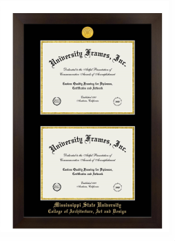 Mississippi State University College of Architecture Art and Design Double Degree (Stacked) Frame in Manhattan Espresso with Black & Gold Mats for document: 8 1/2"h x 11"w  , document: 8 1/2"h x 11"w  