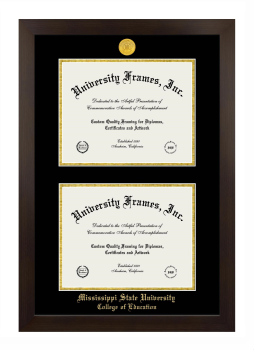 Mississippi State University College of Education Double Degree (Stacked) Frame in Manhattan Espresso with Black & Gold Mats for document: 8 1/2"h x 11"w  , document: 8 1/2"h x 11"w  