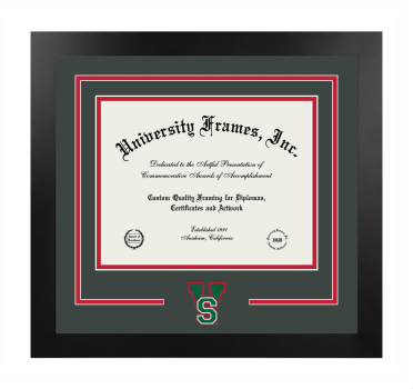 Mississippi Valley State University Logo Mat Frame in Manhattan Black with Forest Green & Red Mats for DOCUMENT: 8 1/2"H X 11"W  