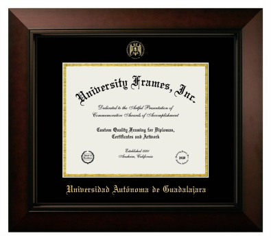 Universidad Autonoma de Guadalajara Diploma Frame in Legacy Black Cherry with Black & Gold Mats for DOCUMENT: 8 1/2"H X 11"W  